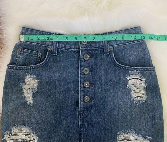Carmar Ripped Raw Hem Distressed Button Front Denim Skirt Size 26