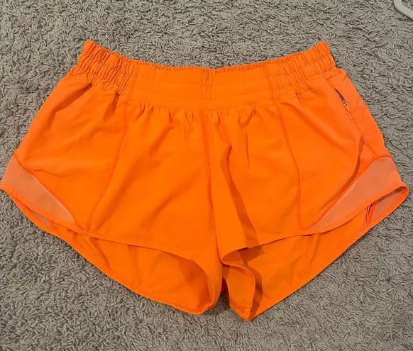 Lululemon Neon Orange 2.5 Hotty Hot Shorts