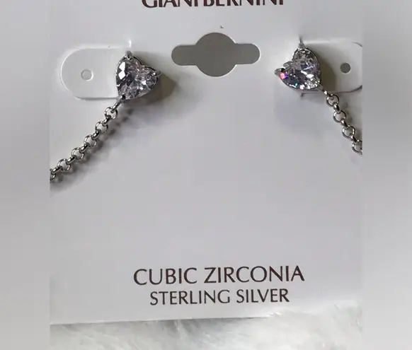 Giani Bernini NWT Sterling Silver & Cubic Zirconia Heart w Chain Earrings