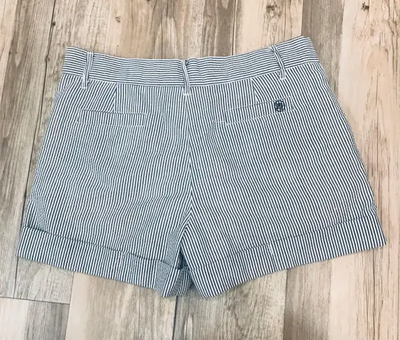Lauren James Seersucker distressed blue shorts size small .