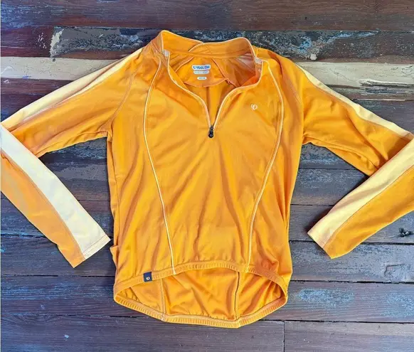 Pearl Izumi Orange Color Block Quarter Zip Long-Sleeve Cycling Shirt ~ Size M 💛🍄