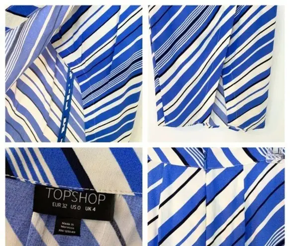 Topshop  Blue Diagonal Stripe Faux Wrap Midi Skirt Size 0