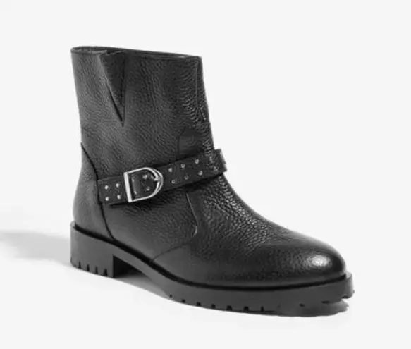 Karen Millen Women's biker moto Black Leather Ankle boot classic spring leather