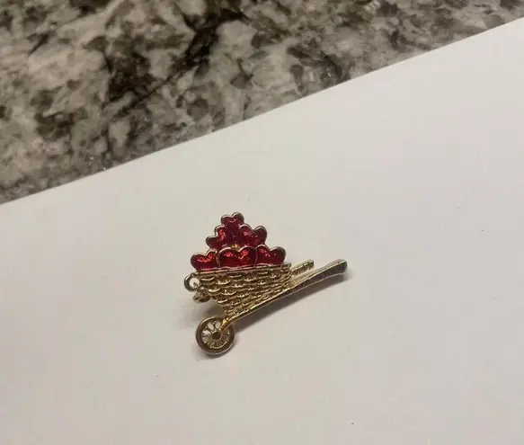 Gold Tone Heart Cart Rickshaw Pin Marked Avon Valentine’s Day