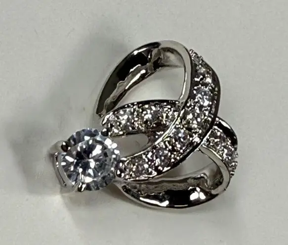 Pendant Necklace Slide CZ Rhinestones Silver Color Metal Lots of Sparkle - Image 14