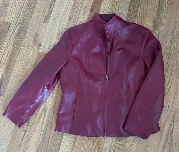 Vintage Siena Studio Deep Red Zip Up Collared Leather Jacket XL Buttery Soft