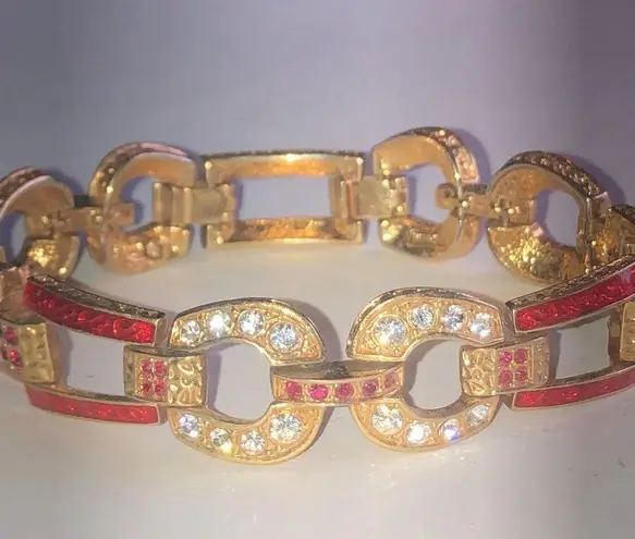 Camrose & Kross JBK Jackie Kennedy Equestrian Red Enamel CZ Rhinestone Bracelet