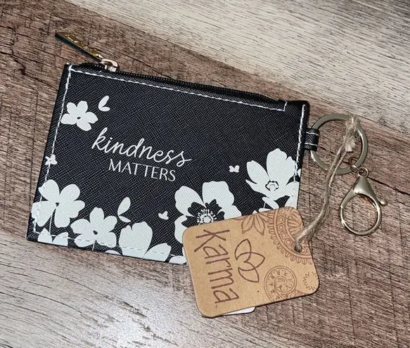 Karma Keychain ID Credit Card Holder Kindness Matters NWT Brown