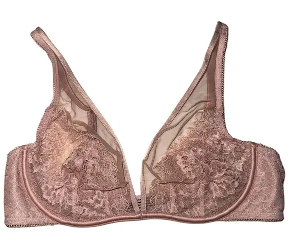 Soma Women's Pink Lace Sheer Breathtaking Unlined Plunge Bra 32D Underwire