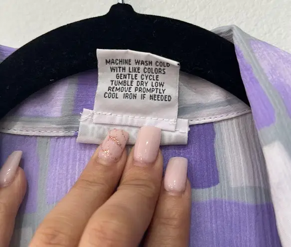 Bon Worth Retro 90s LAVENDER/LILAC Checks Short Sleeved Blouse Sz XS