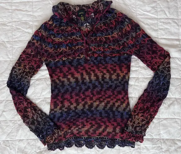 Vintage Colorful Gradient Crochet Open Knit Long Sleeve Sweater Y2K 70s