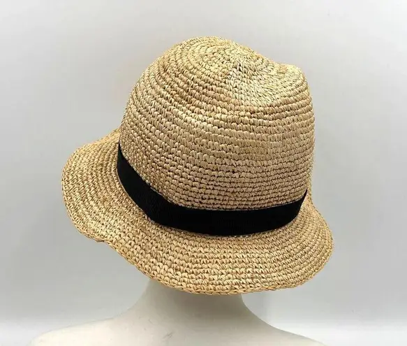 J. Crew Raffia Straw Crochet Brim Hat F1722 Packable Vegan Tan