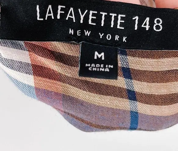 Lafayette 148 New York Angelique Plaid Print Tiered Short Sleeve Midi Dress Med