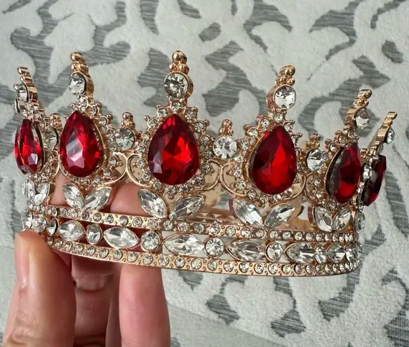 Anastasia Red Ruby Crystal Gold Crown Medieval EUC