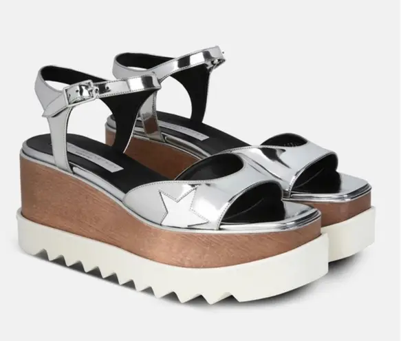 Stella McCartney Elyse Star Platform Sandals Silver Metallic Size 36.5