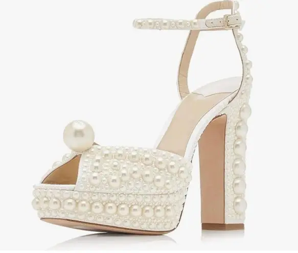 Opulent Pearl Platform Bridal Heels White Size 8