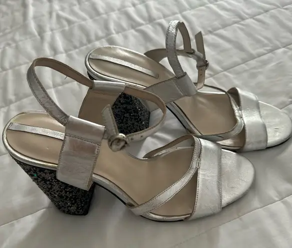 ZARA  silver heels beaded stones multicolor block high heel trendy sandal mermaid - Image 1