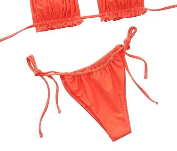 Lalalux Orange Ruched Bust Frill Padded Bandeau Sexy Miami Hawaii Bikini Kini L Size L