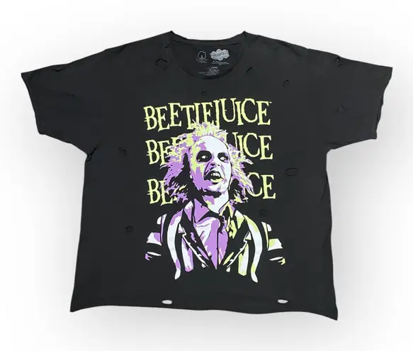 Beetlejuice Graphic Tee Distressed Black Movie Shirt Women’s Size Large