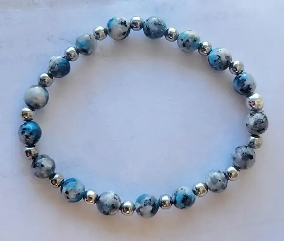 Handmade K2 Jasper/Raindrop Azurite 6mm dainty beaded bracelet