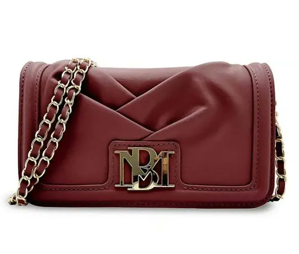Badgley Mischka NWT Pleated Wine Crossbody Bag Snap Flap Gold Hardware