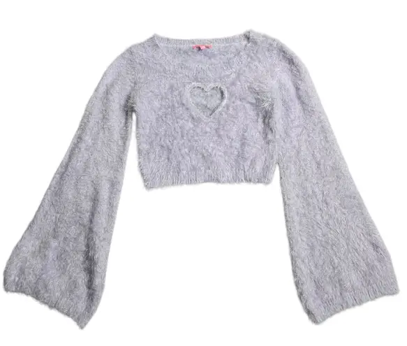 Sugar Thrillz Oh No Way Heart Cutout Purple Wpmen's Cropped Sweater Size: S thumbnail 1