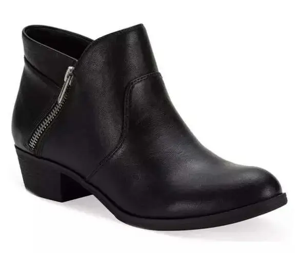 Sun + Stone Abby Short Ankle Boot Bootie Womens Size 5 Black Faux Leather NEW