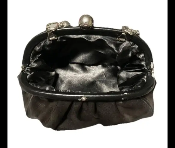 Elegant Black and Silver Clutch with Silver Beaded Handle