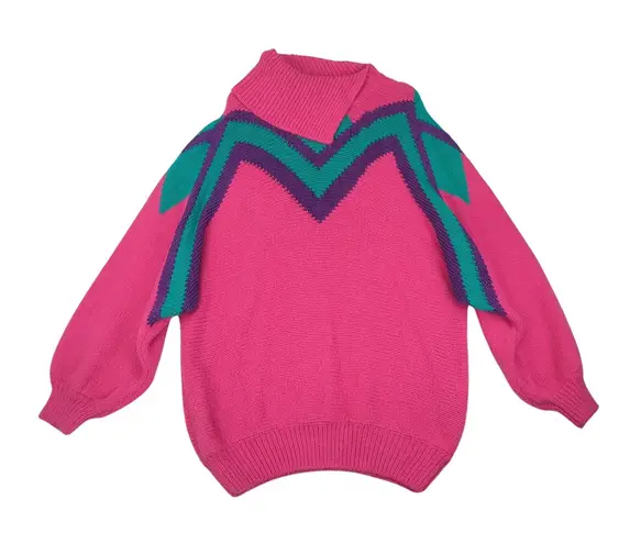 Vintage Samuel Jason Pink Zig Zag Knit Sweater Dress Womens XL 42 Retro 80s Size 0