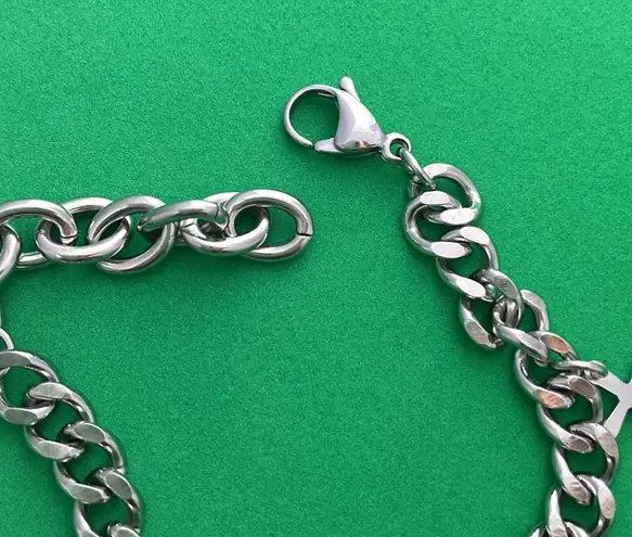 Titanium Steel Link Chain Cross Charm Bracelet for Men,Unisex Hip Hop Bracelet Silver