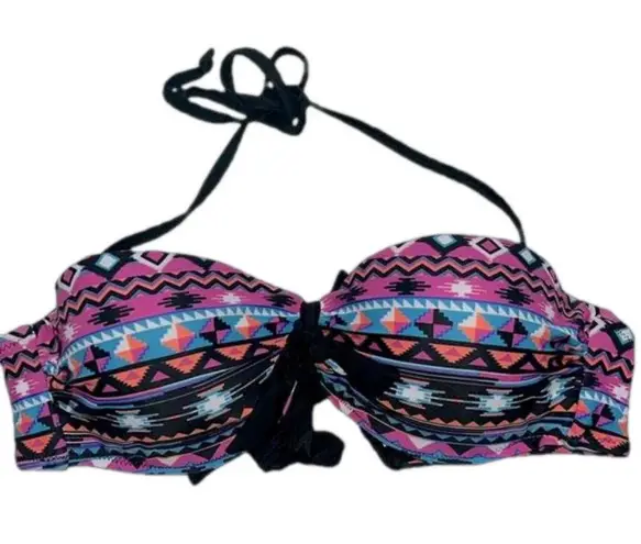 XL halter bikini top XL Aztec print halter bikini top removable straps Black