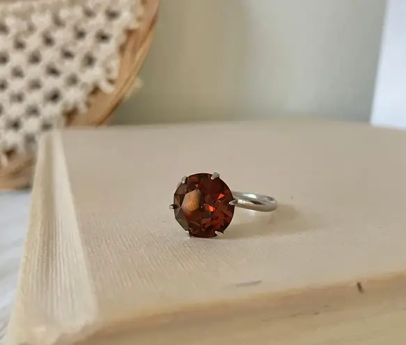 Round Chocolate Stone & Silver Ring “Bronya” Citrine Smokey Quartz Glass Boho Jewelry Brown