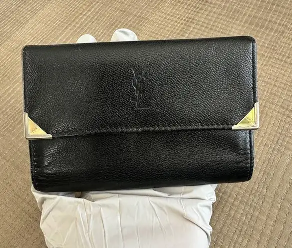 Saint Laurent Yves  Logo Leather Frame Purse Trifold Wallet