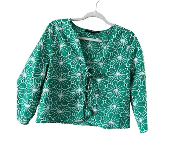 Marc New York Women's Green White Floral Tie Front Crop Top S