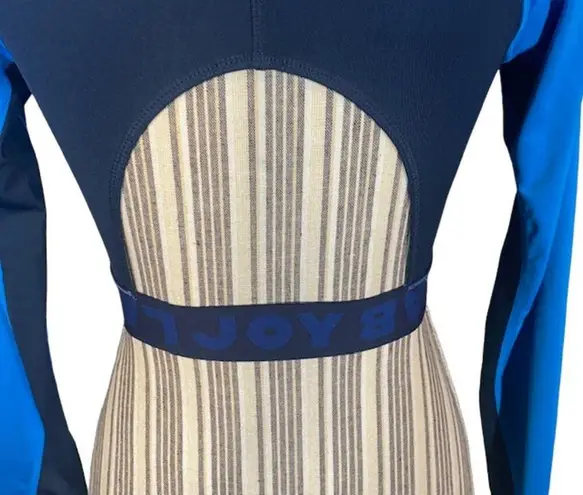 Joy Lab Blue Multi-Color Block Athletic Cut Out Long Sleeve Crop Top Women SZ S