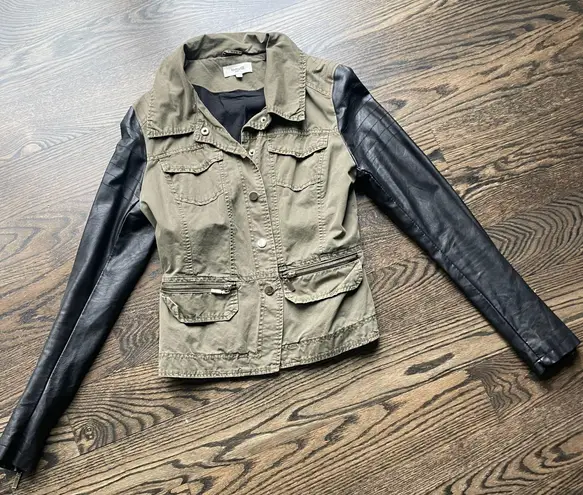 Army Green Lightweight Jacket With Pleather Arms Size 8