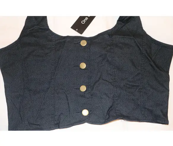 Button Up Halter Vest Crop Top Black Size M - Image 2