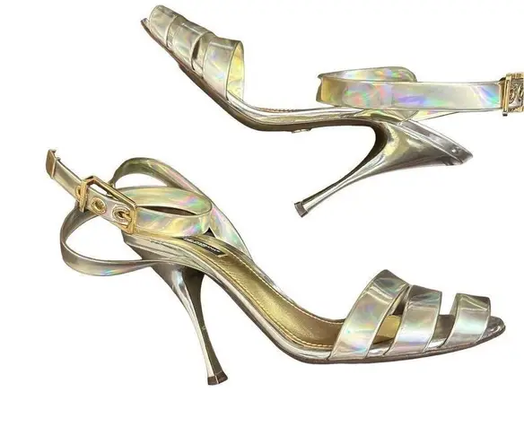 Dolce & Gabbana Iridescent Silver Ankle Strap Sandal Heels size 40