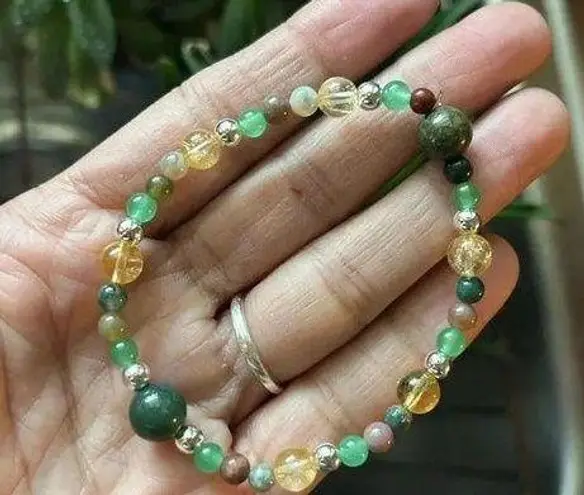 Handmade Moss agate + citrine + hematite + green aventurine Abundance bracelet✨
