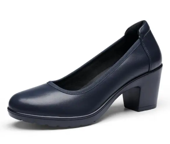Dream Paris Edena Chunky Low Block Heel Pumps in Navy, Size 7 Blue