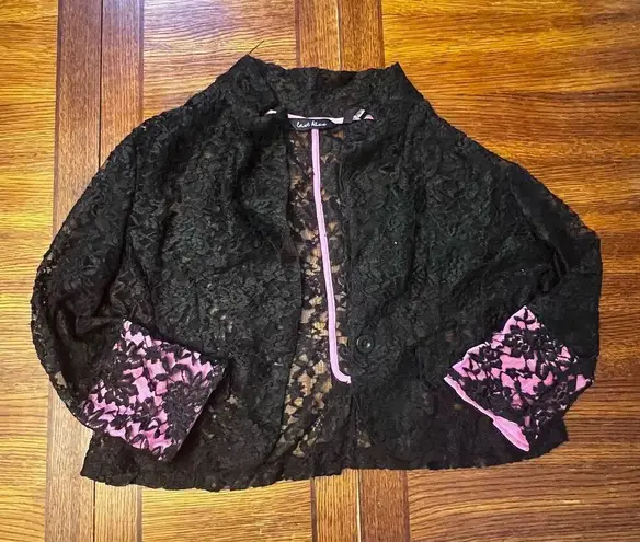 Last Kiss  Vintage 80's Madonna Style Black Lace Hot Pink Blazer Jacket XL