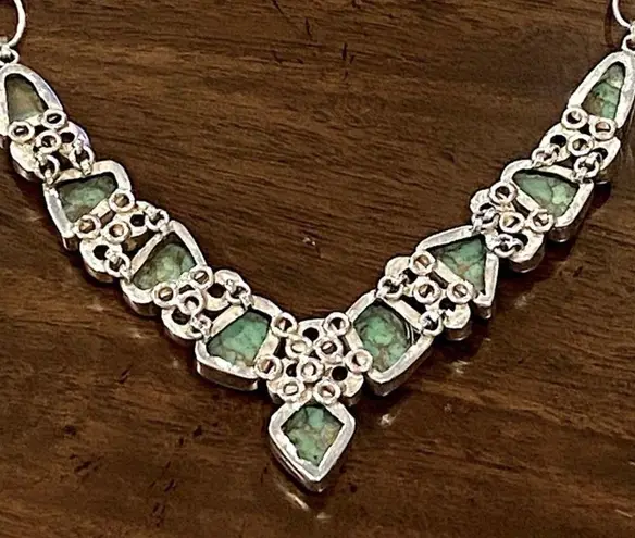 Sterling Silver Mohave Lime Green Copper Infused Turquoise Peridot 925 Necklace