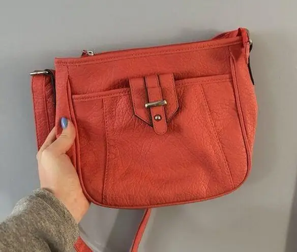 Coral Purse Cross Body Faux Leather Multiple Pockets Medium Sized Red