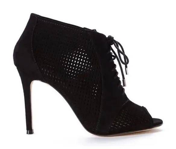 Karen Millen Womens Suede Mesh Tie Front Peep Toe Stiletto Heels Black Size 40