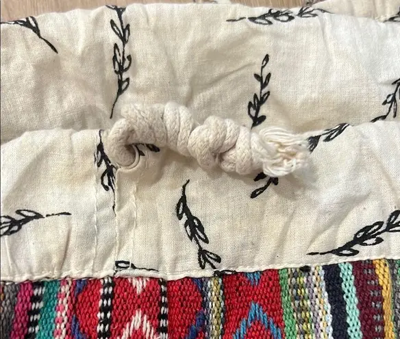 Rice Love Bohemian Patchwork Backpack with Colorful Stripes and Decorative Trims Black