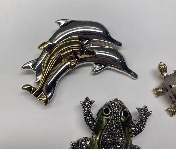 Lot Of 3 Animal Vintage Brooch Pins Frog, Turtle