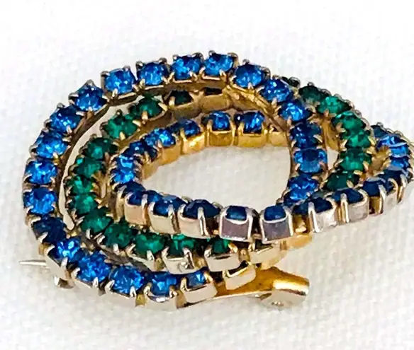 Vintage Blue  and Green Rhinestone Circles Brooch Pin