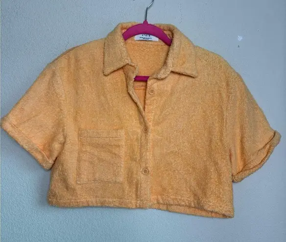 Atoir AUS The Santorini Mango Orange Terry Cloth Cropped Button Down Top S
