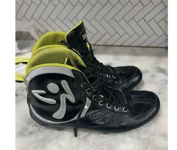 Zumba Fitness High Top Dance Sneakers Black Neon Yellow Women’s Size 7