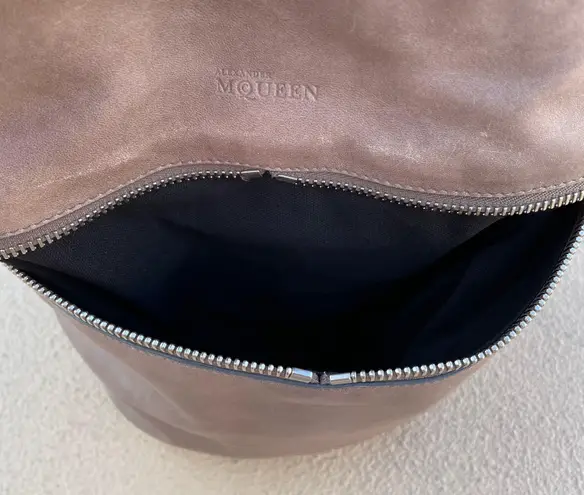 Alexander McQueen taupe leather zipper shoulder bucket bag purse handbag